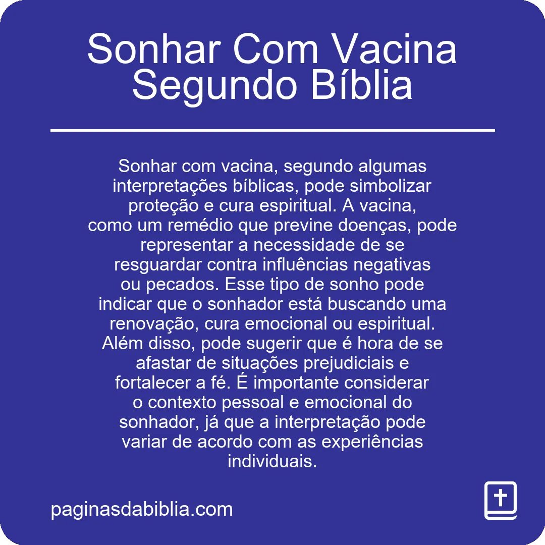 Sonhar Com Vacina Segundo Bíblia