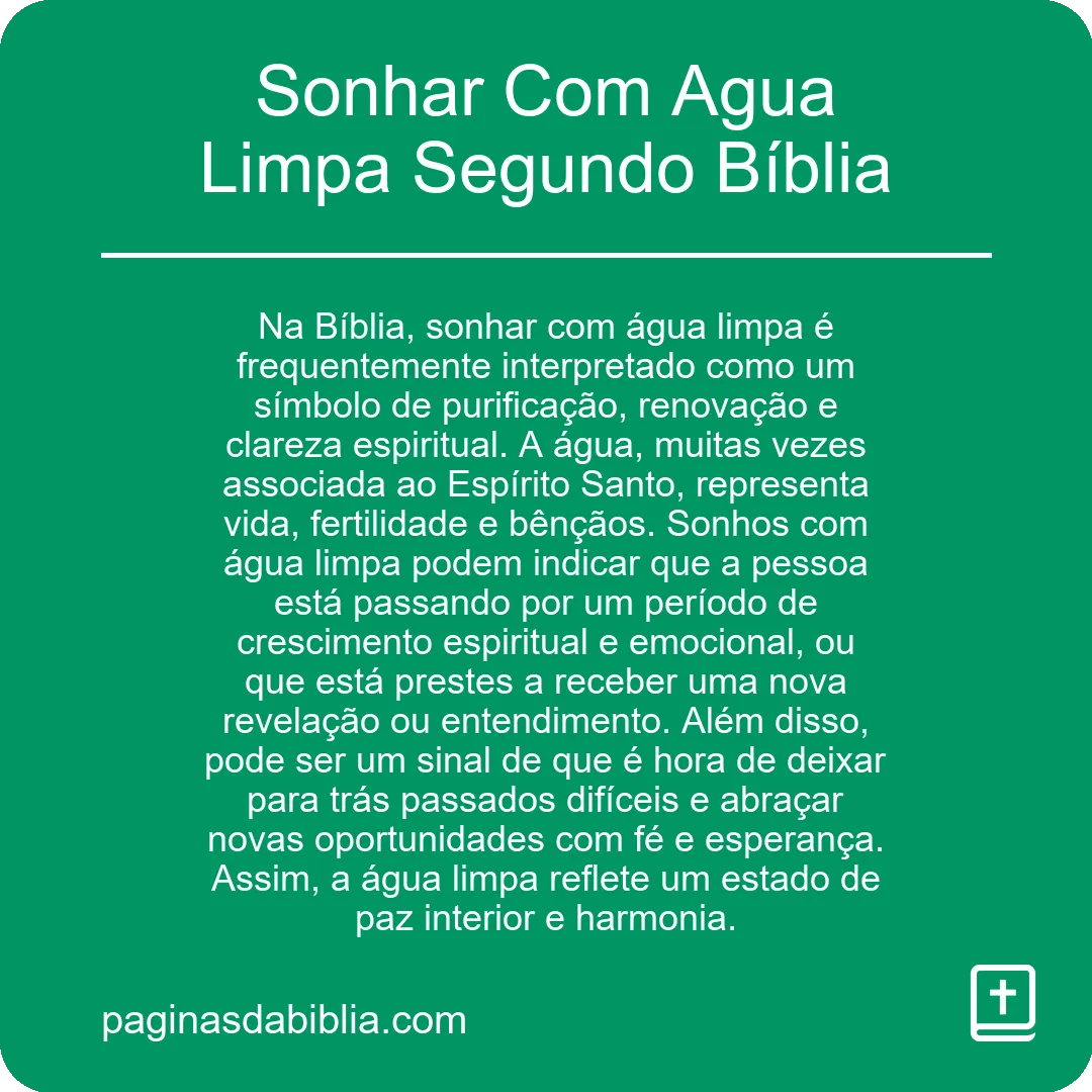 Sonhar Com Agua Limpa Segundo Bíblia