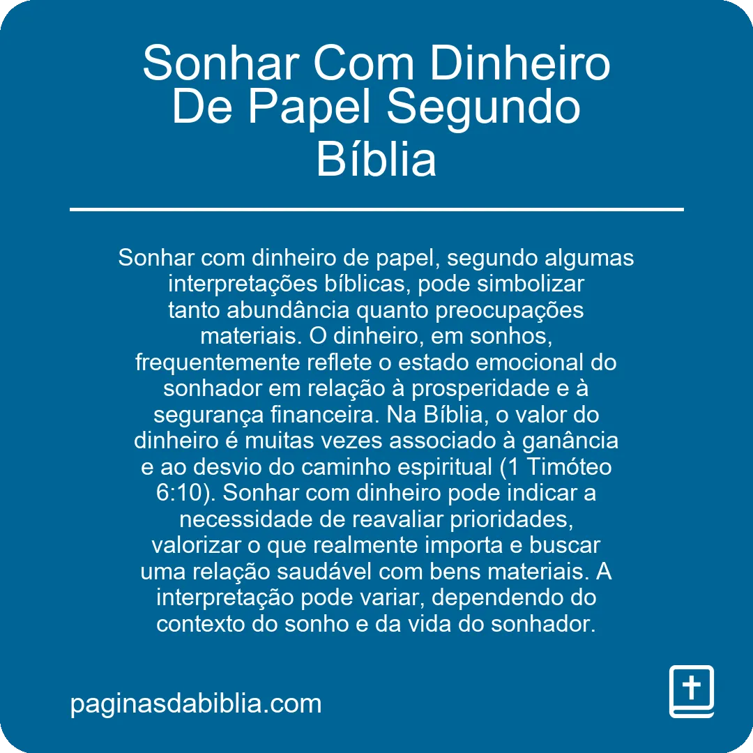 Sonhar Com Dinheiro De Papel Segundo Bíblia