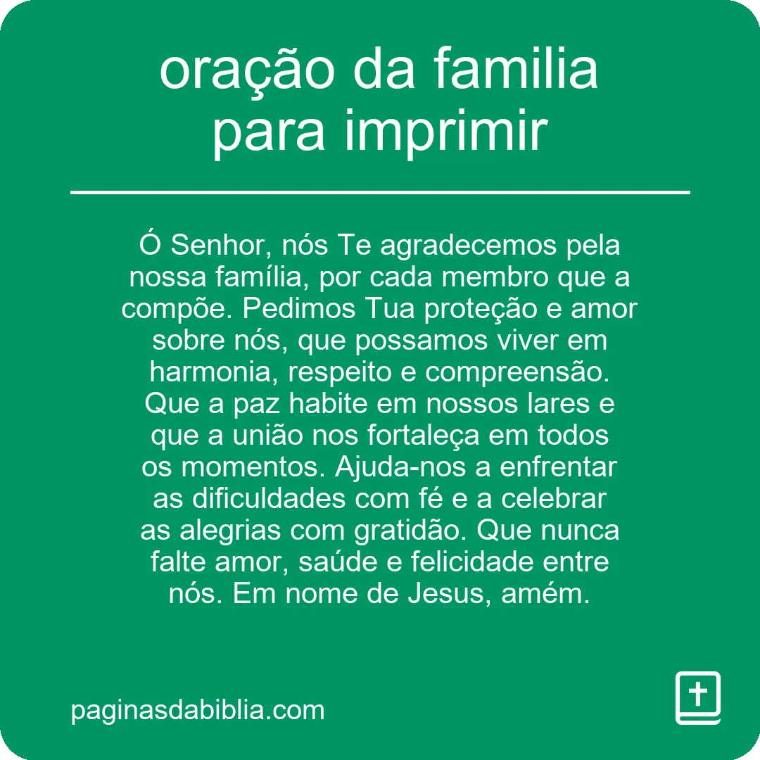 oração da familia para imprimir