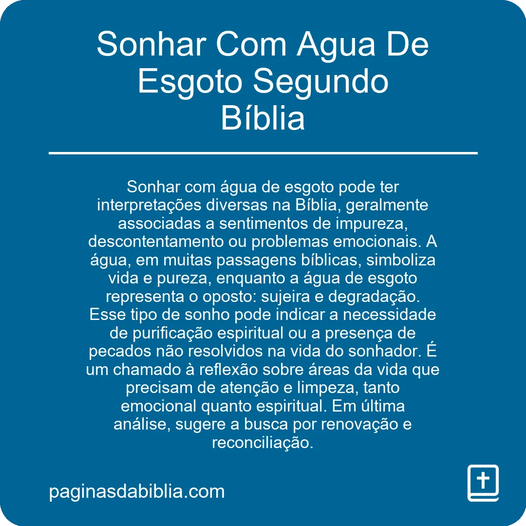 Sonhar Com Agua De Esgoto Segundo Bíblia