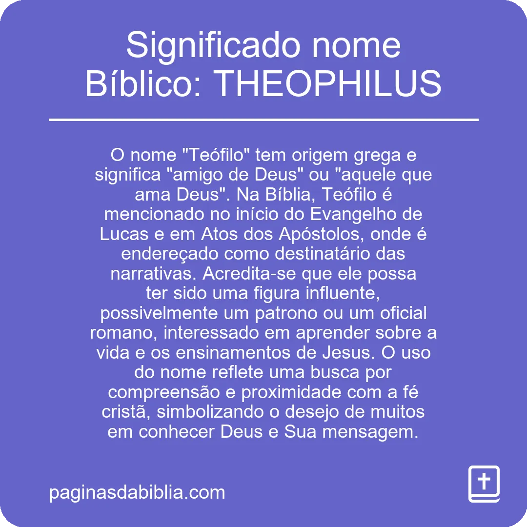 Significado nome Bíblico: THEOPHILUS