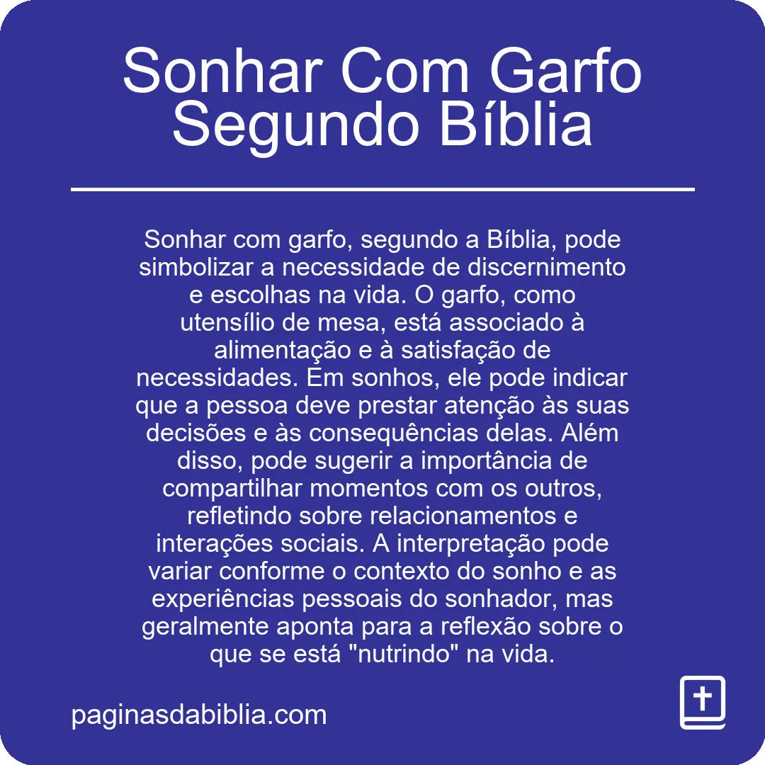 Sonhar Com Garfo Segundo Bíblia