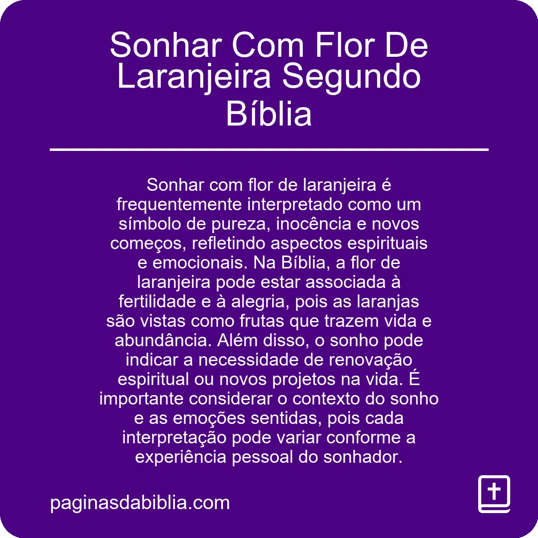 Sonhar Com Flor De Laranjeira Segundo Bíblia