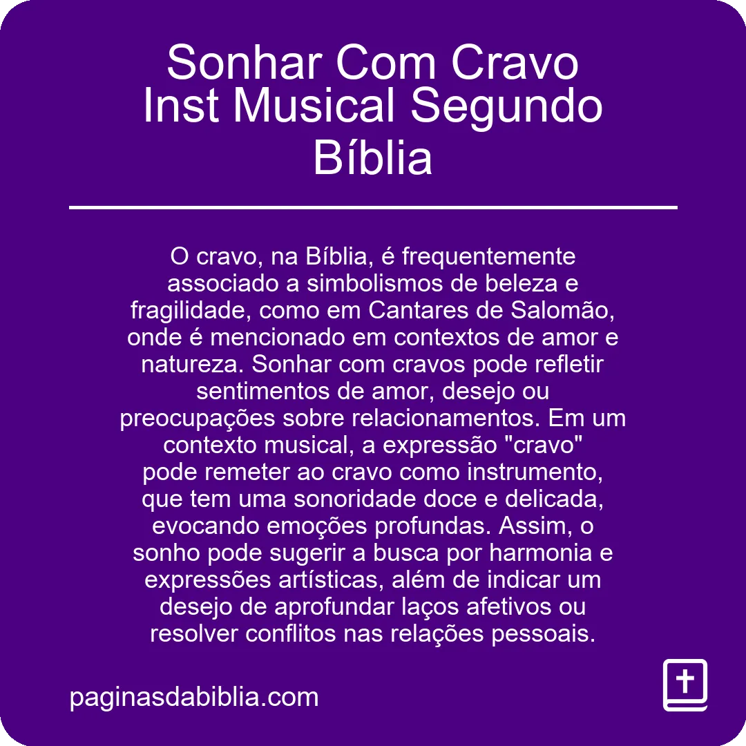 Sonhar Com Cravo Inst Musical Segundo Bíblia