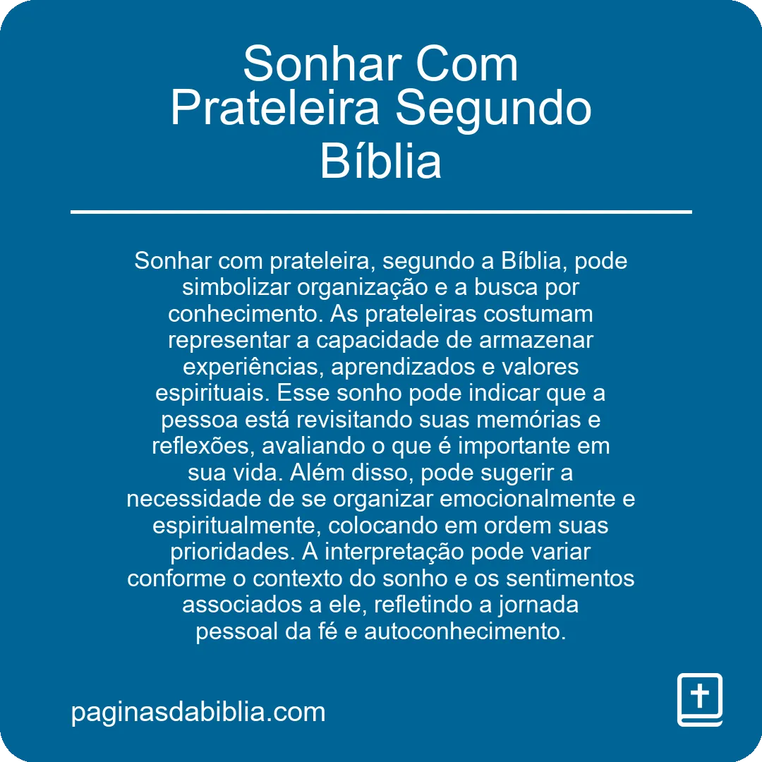 Sonhar Com Prateleira Segundo Bíblia