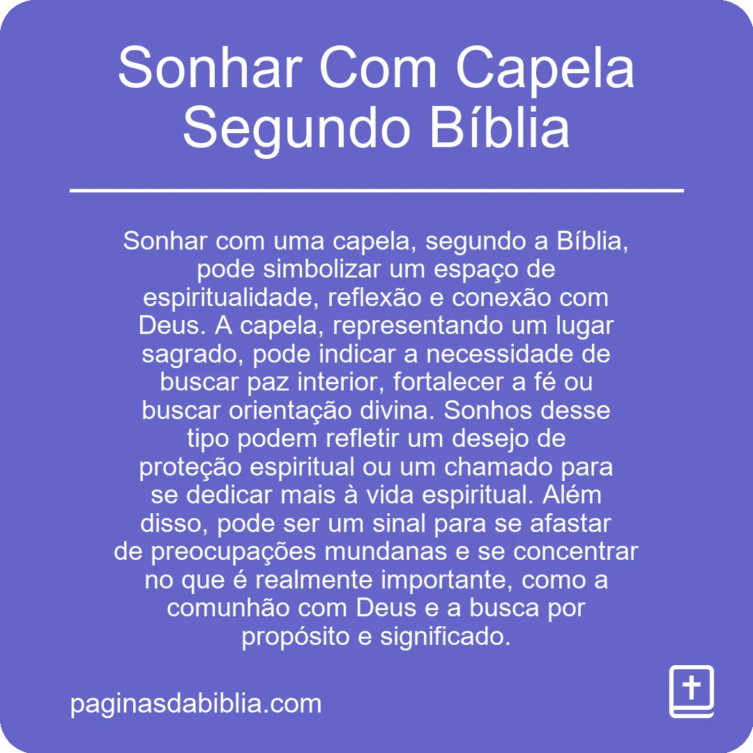 Sonhar Com Capela Segundo Bíblia