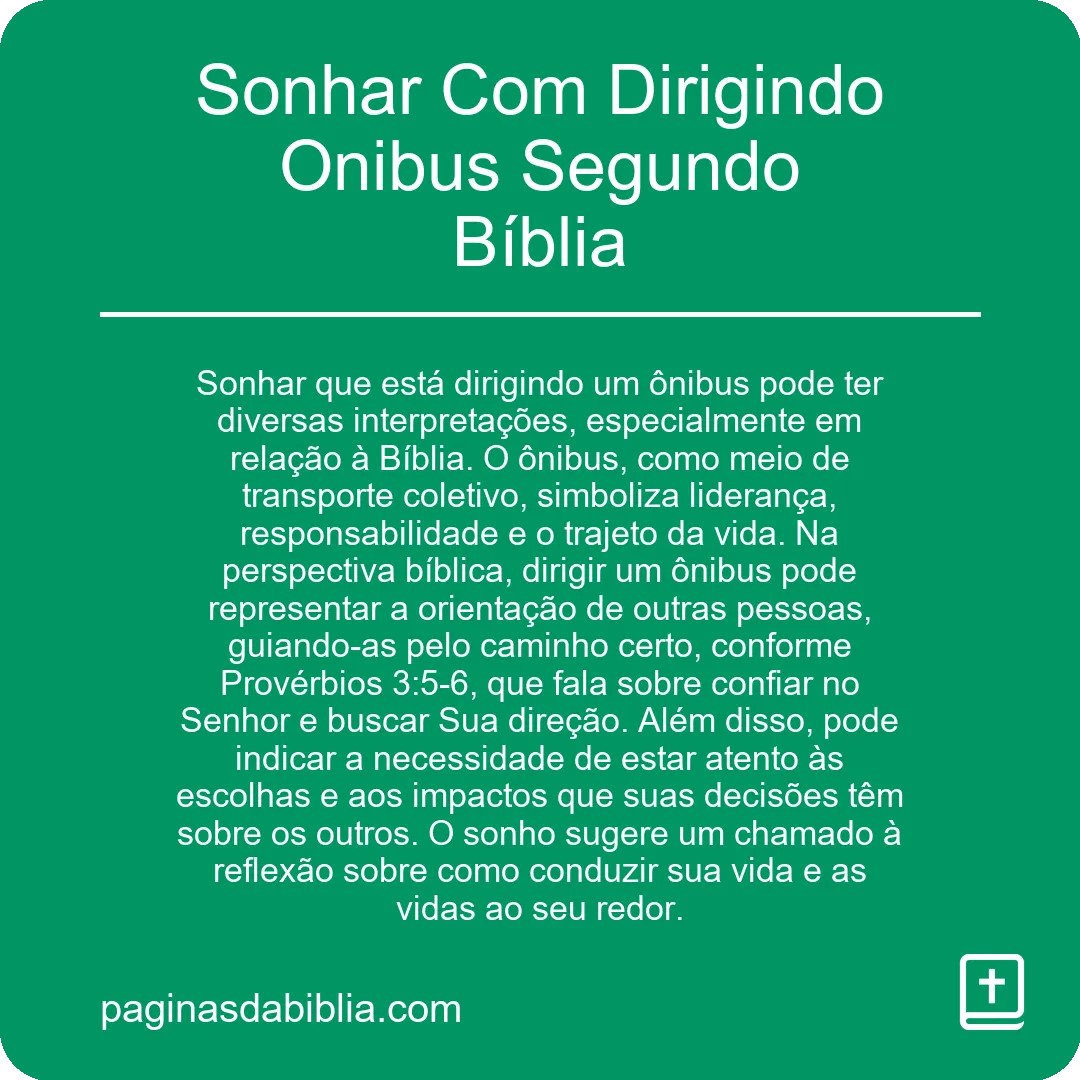 Sonhar Com Dirigindo Onibus Segundo Bíblia