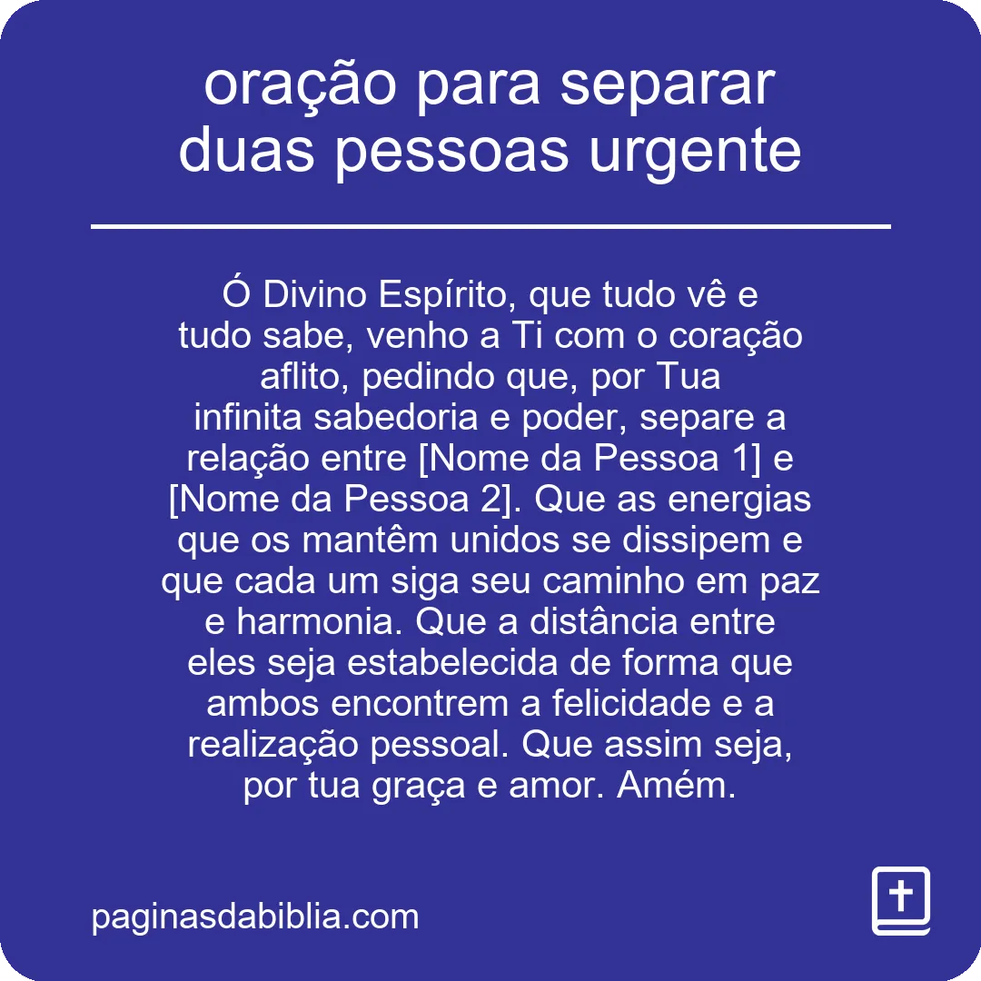 oração para separar duas pessoas urgente