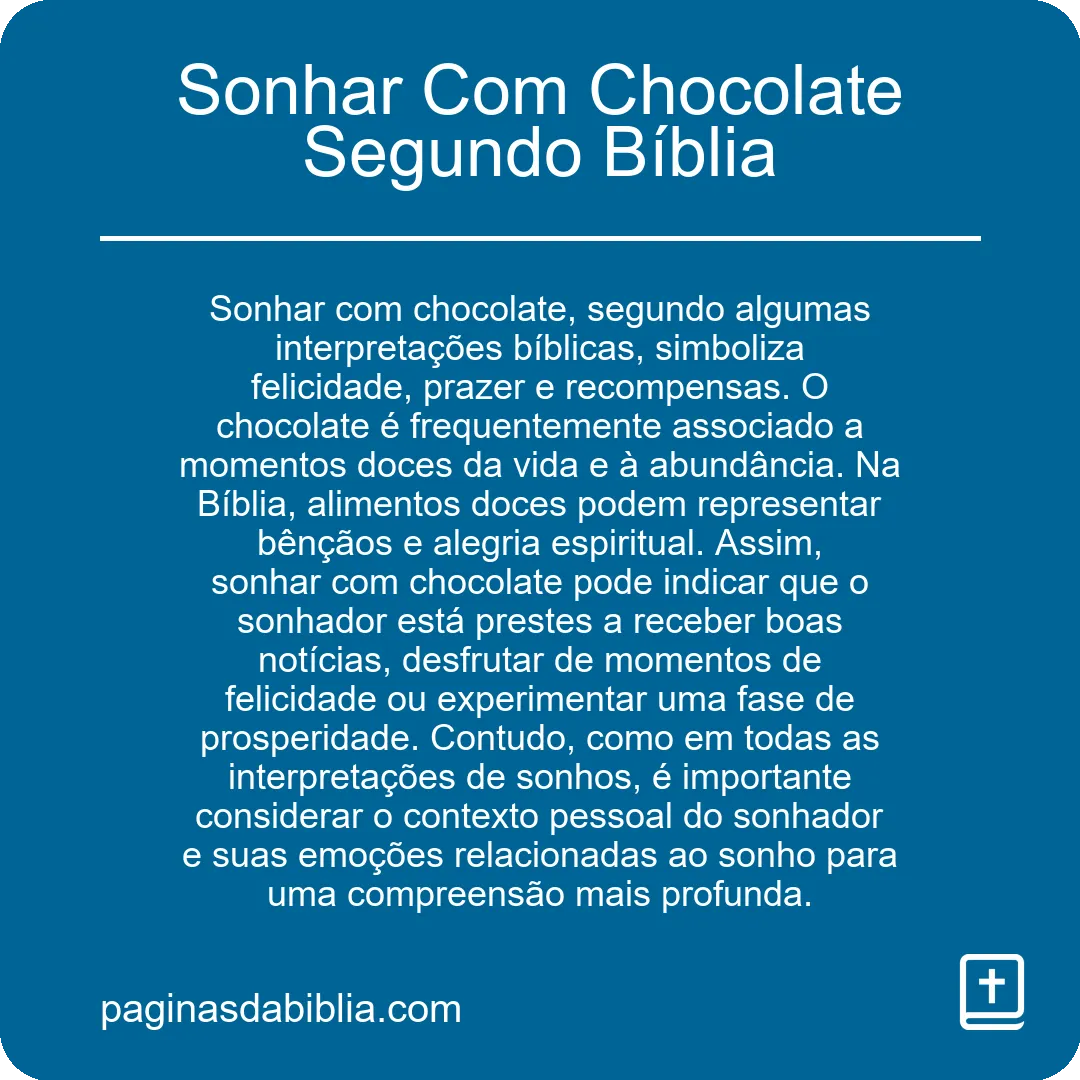 Sonhar Com Chocolate Segundo Bíblia