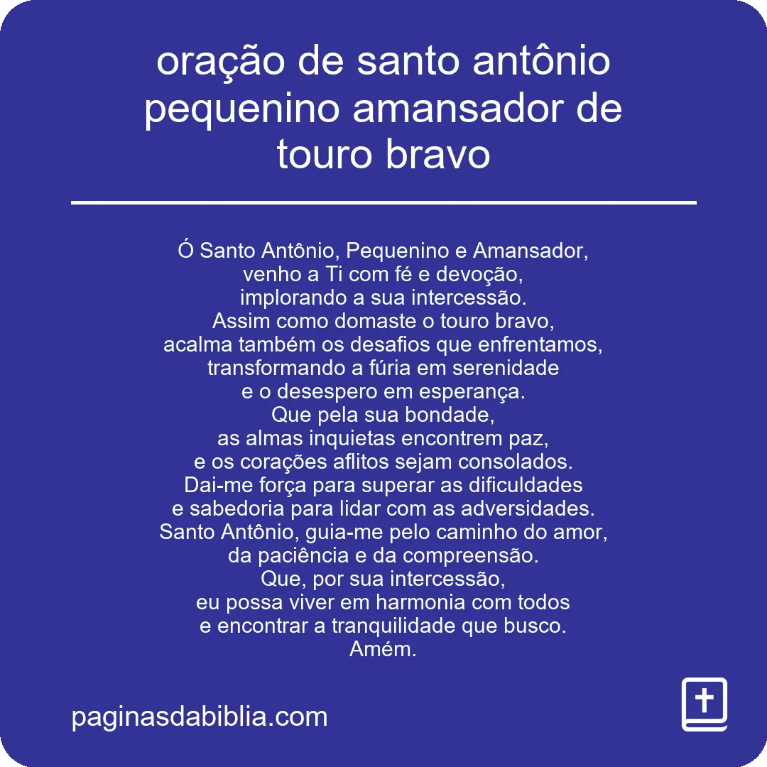 oração de santo antônio pequenino amansador de touro bravo