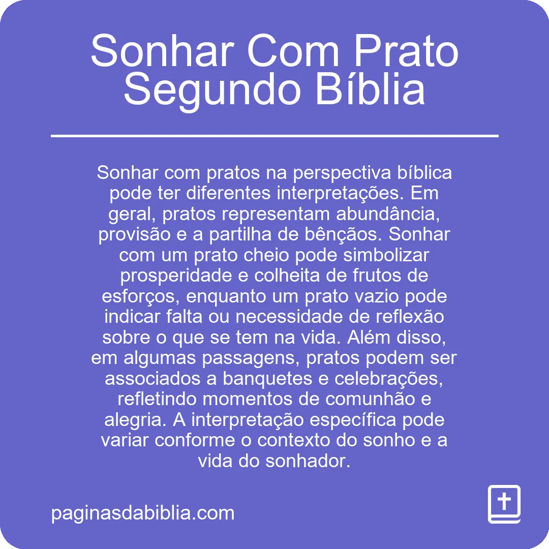 Sonhar Com Prato Segundo Bíblia