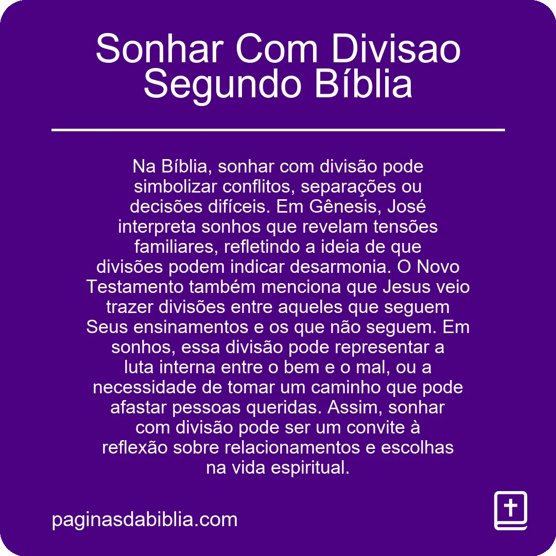 Sonhar Com Divisao Segundo Bíblia