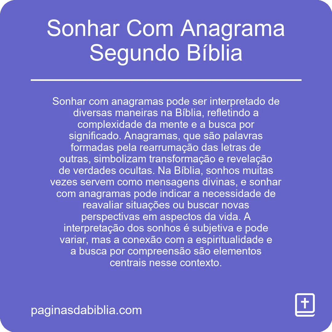 Sonhar Com Anagrama Segundo Bíblia