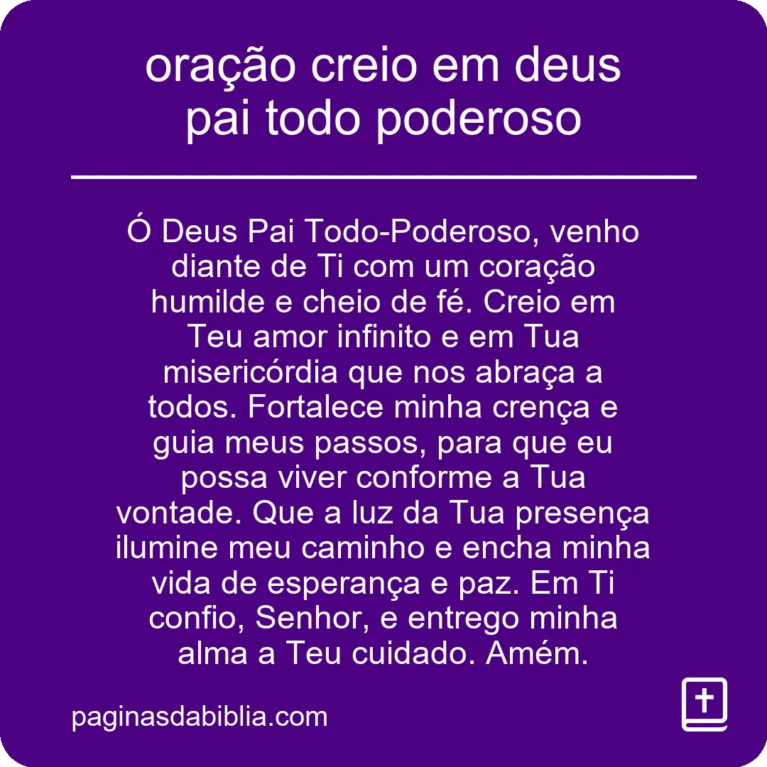 oração creio em deus pai todo poderoso