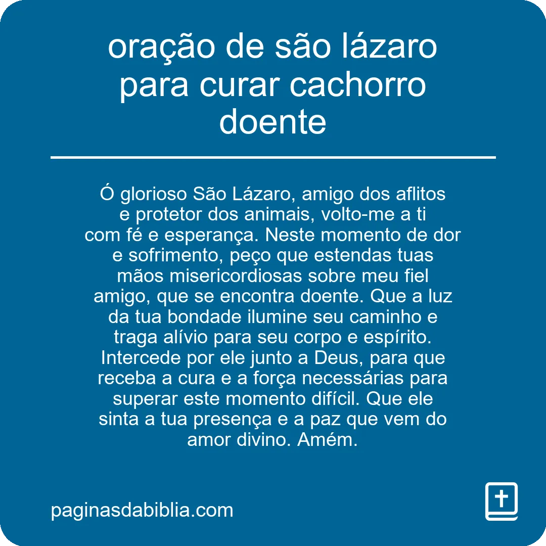 oração de são lázaro para curar cachorro doente