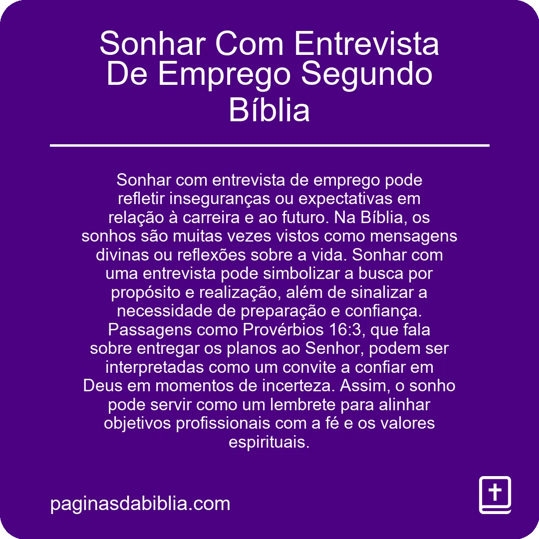 Sonhar Com Entrevista De Emprego Segundo Bíblia