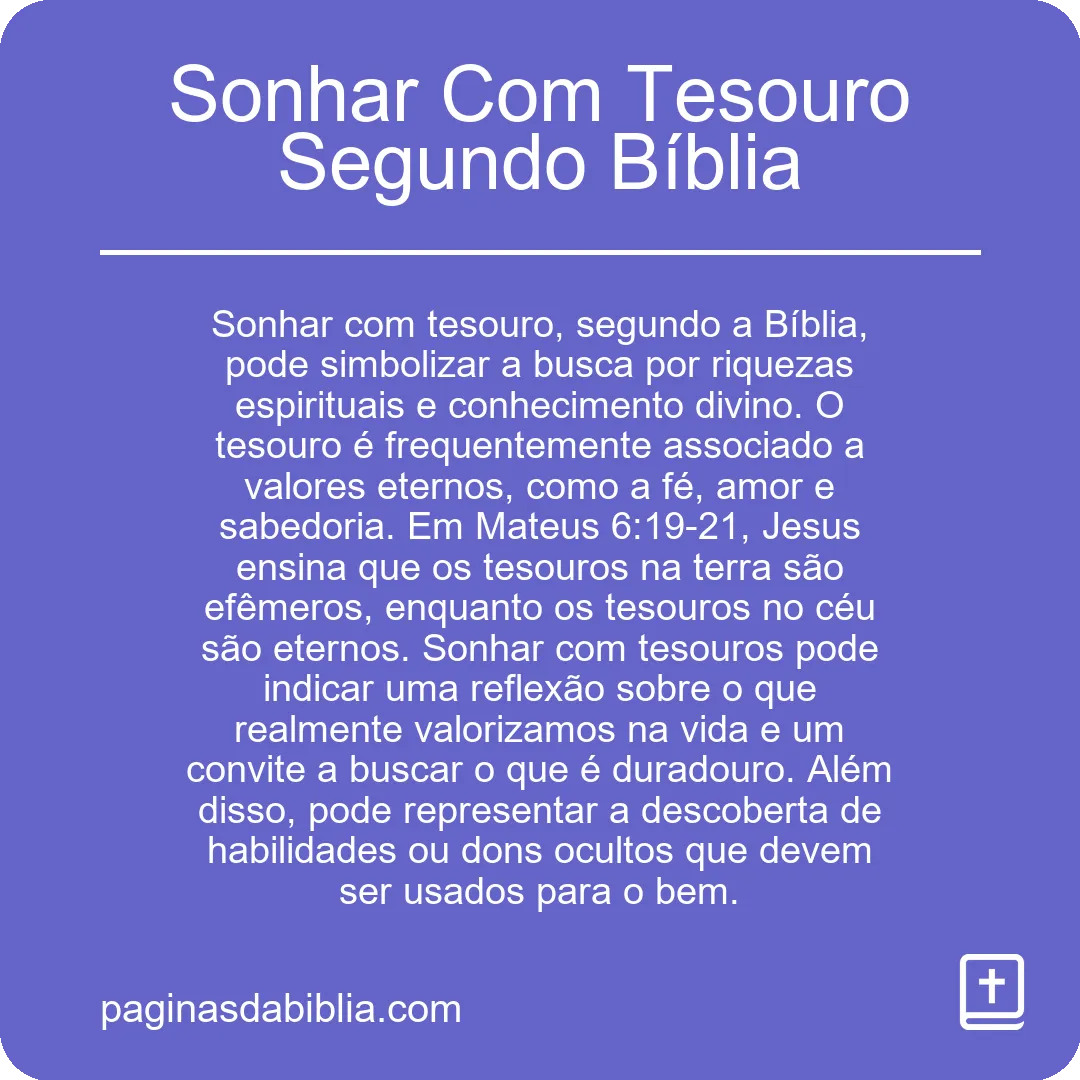 Sonhar Com Tesouro Segundo Bíblia