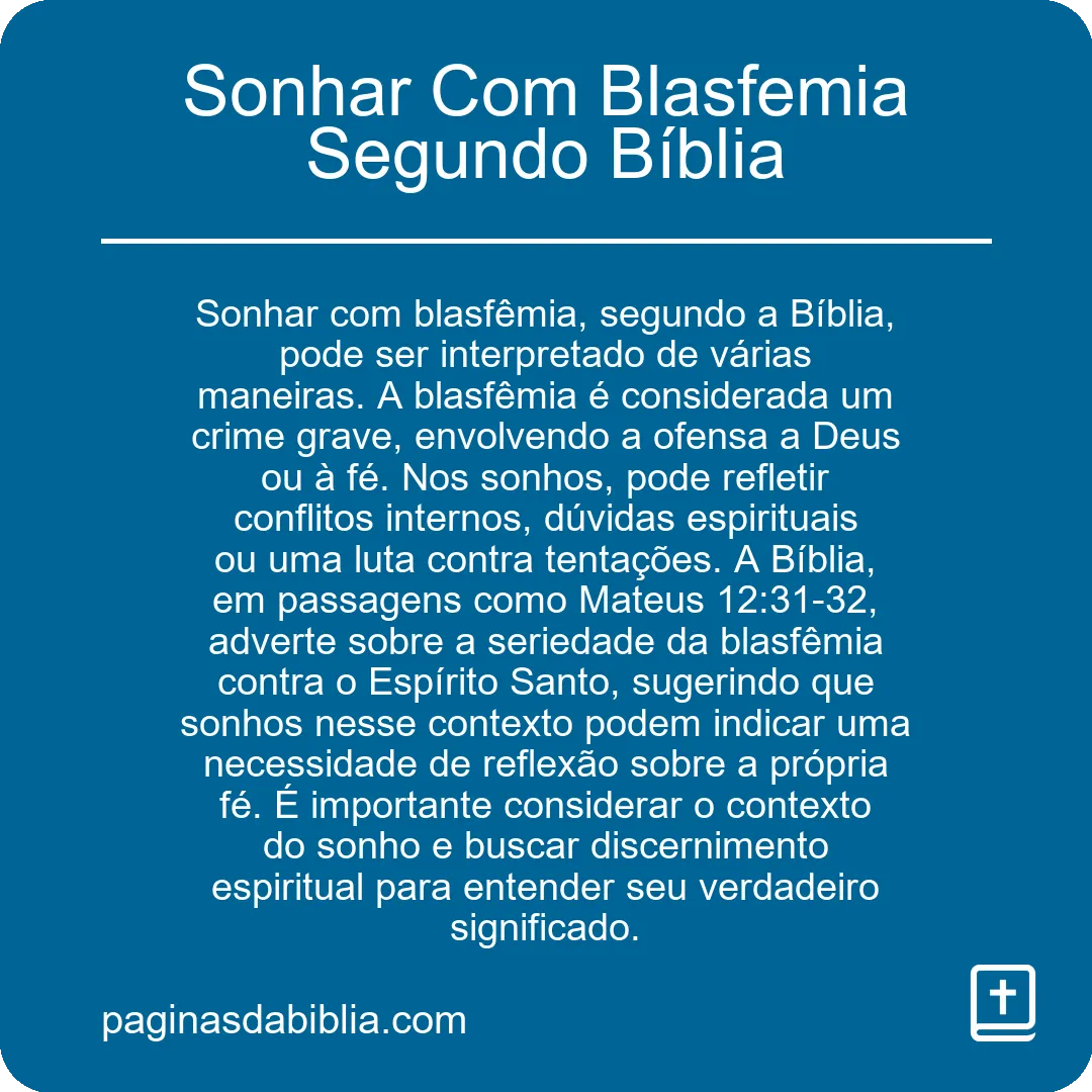 Sonhar Com Blasfemia Segundo Bíblia