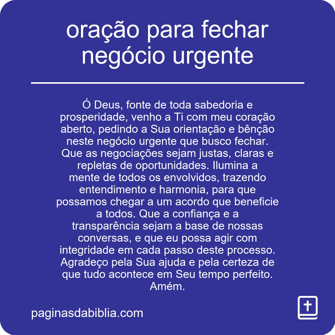 oração para fechar negócio urgente