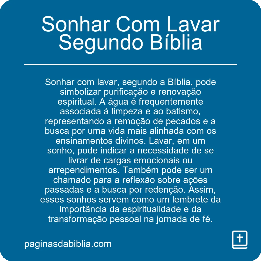 Sonhar Com Lavar Segundo Bíblia