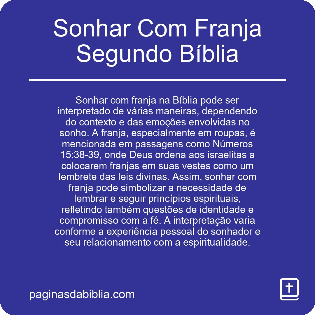 Sonhar Com Franja Segundo Bíblia