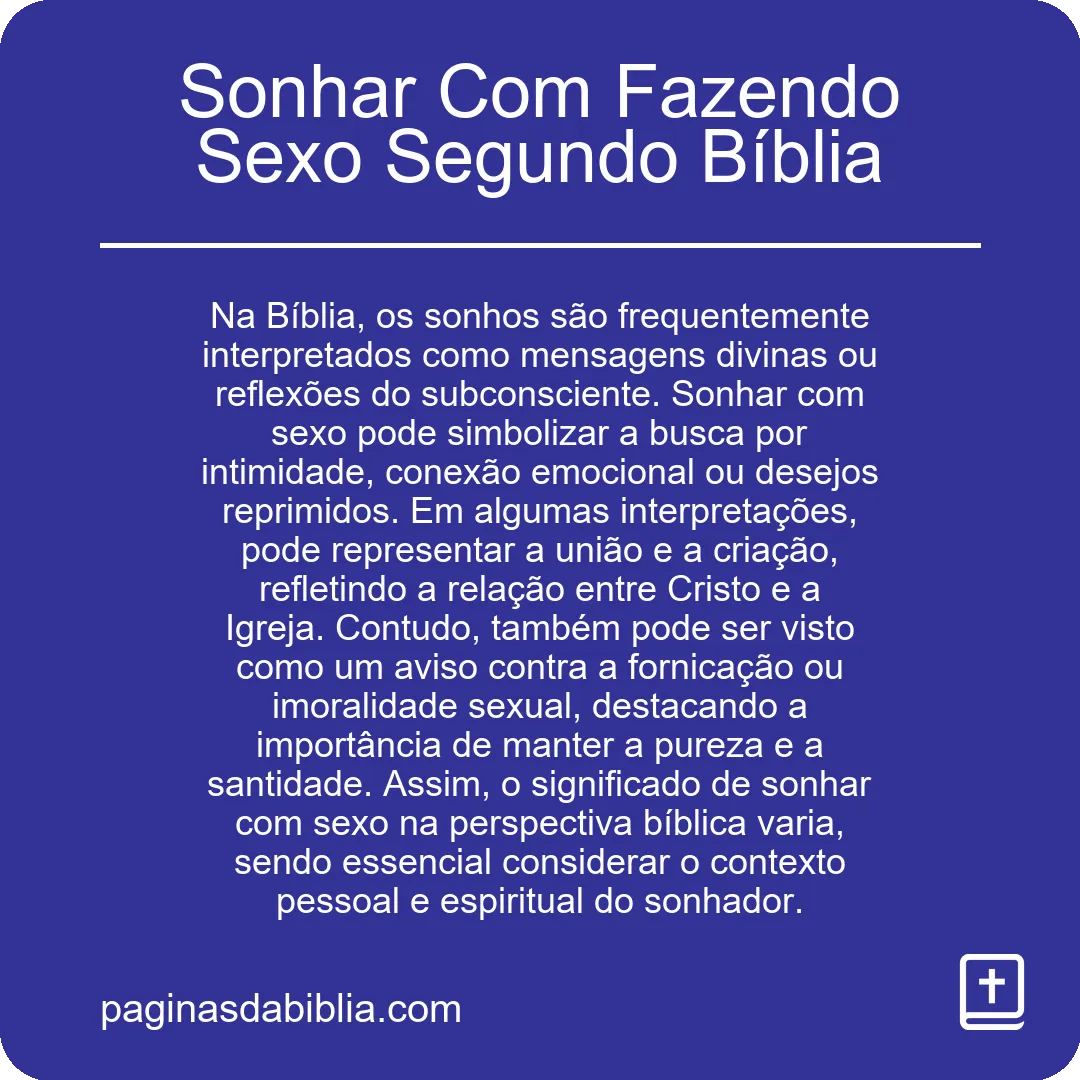 Sonhar Com Fazendo Sexo Segundo Bíblia