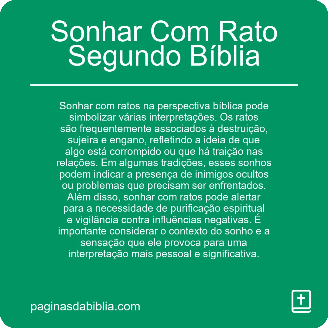 Sonhar Com Rato Segundo Bíblia