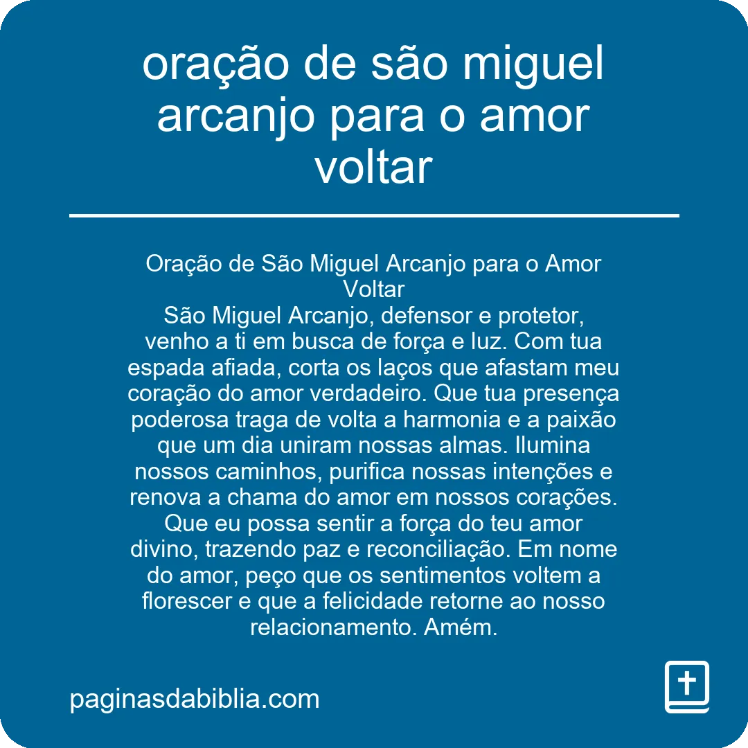 oração de são miguel arcanjo para o amor voltar