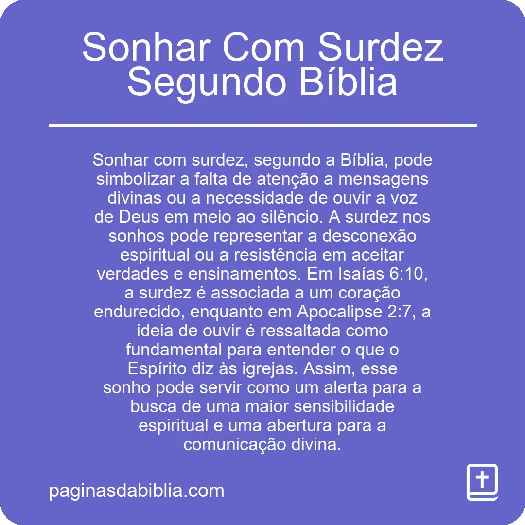 Sonhar Com Surdez Segundo Bíblia