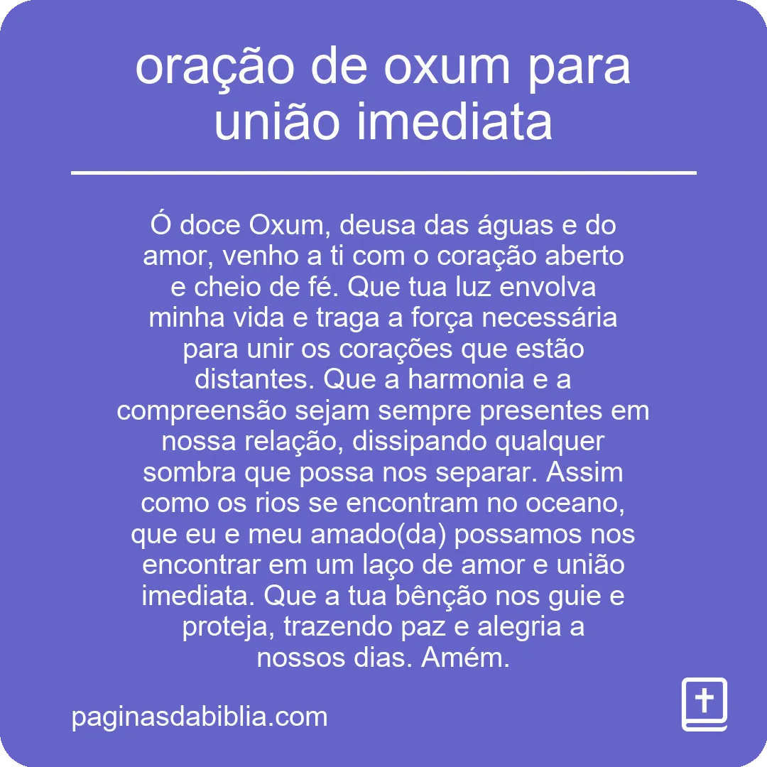 oração de oxum para união imediata