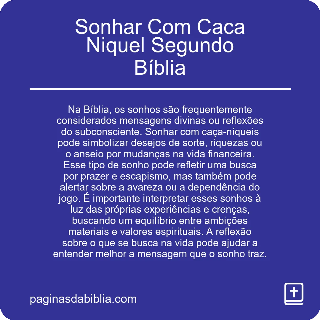 Sonhar Com Caca Niquel Segundo Bíblia