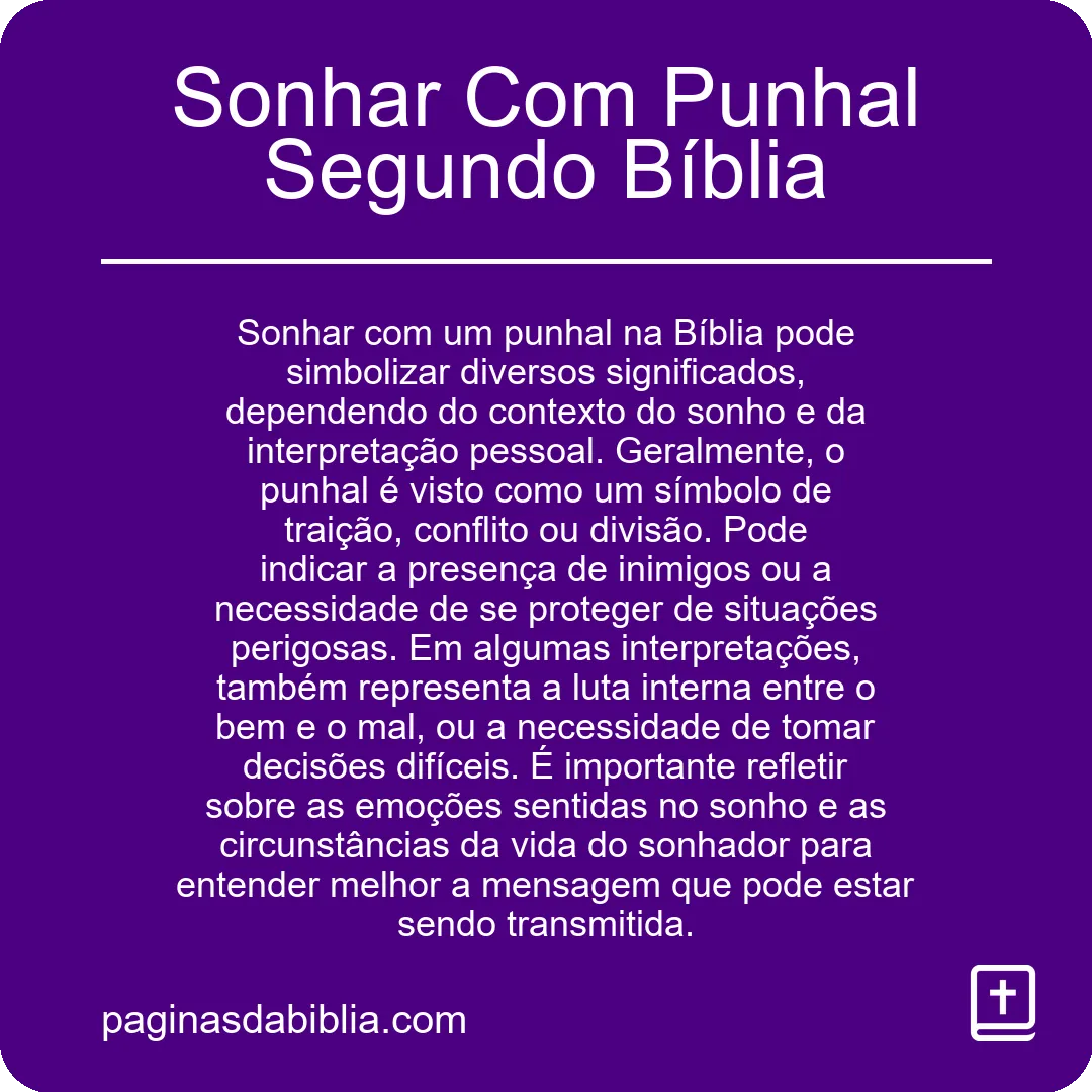 Sonhar Com Punhal Segundo Bíblia