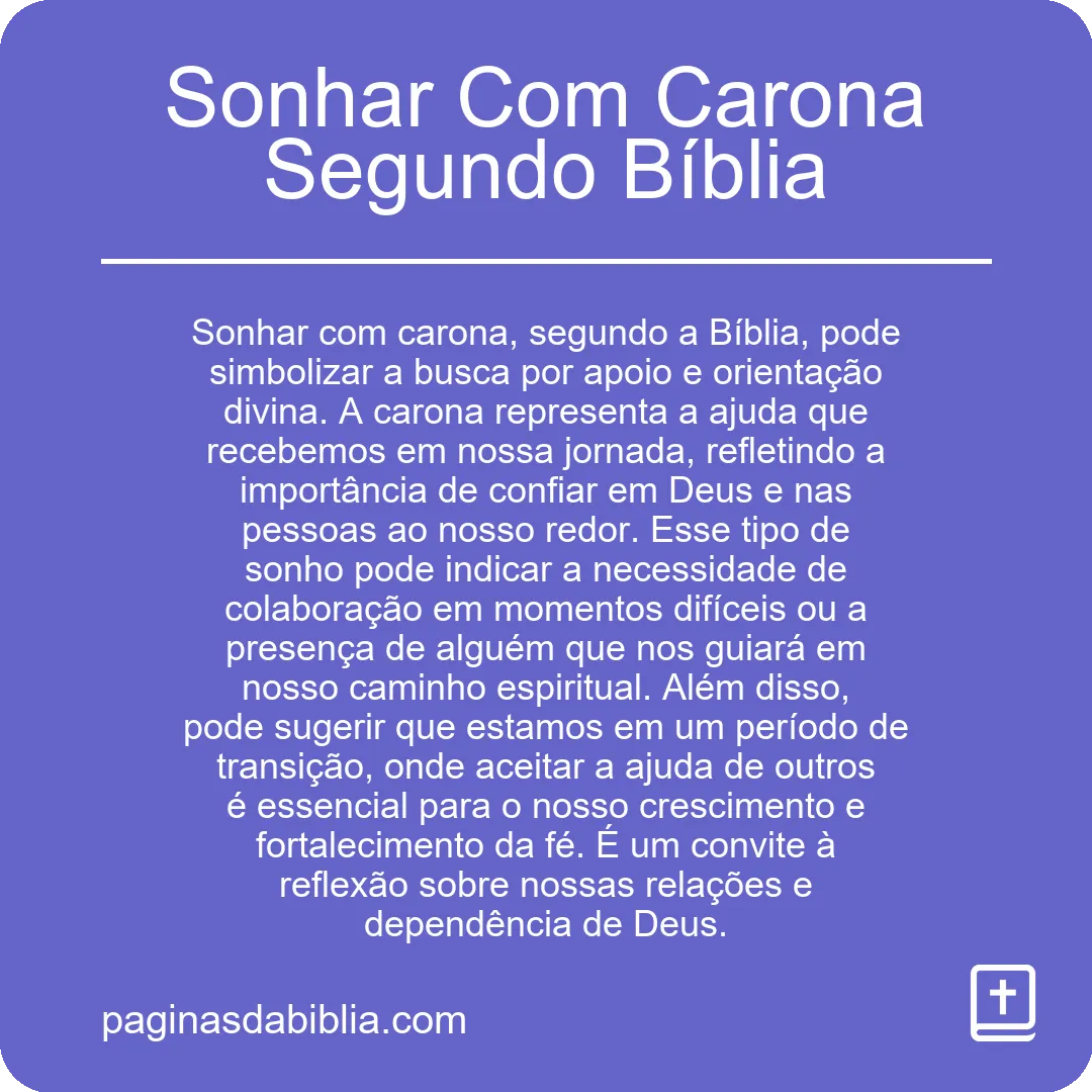 Sonhar Com Carona Segundo Bíblia