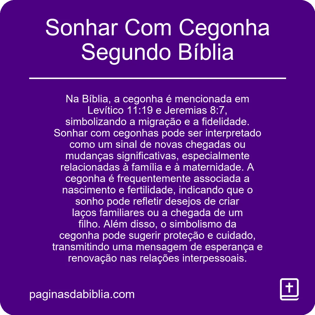 Sonhar Com Cegonha Segundo Bíblia