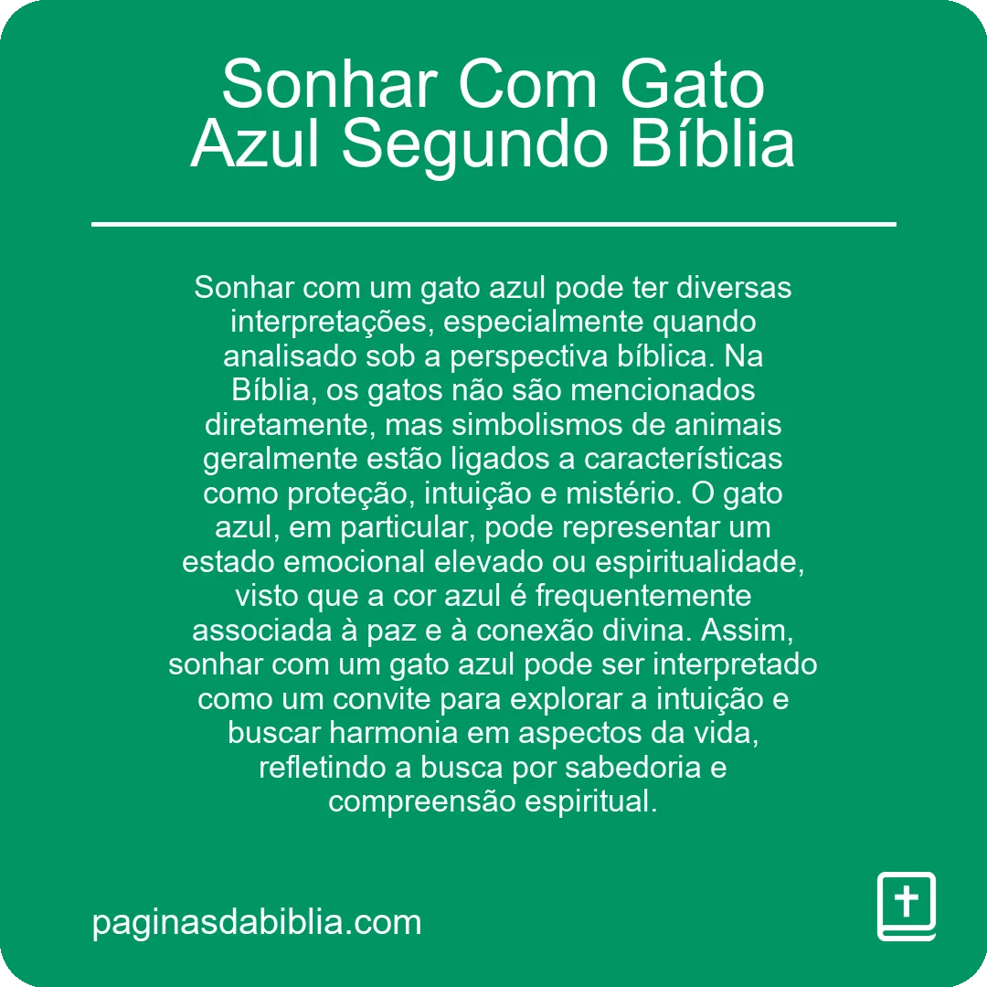 Sonhar Com Gato Azul Segundo Bíblia