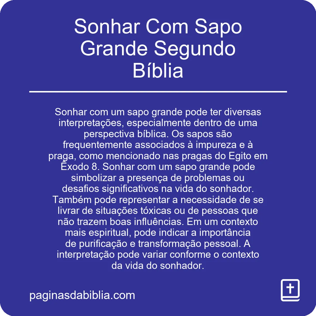 Sonhar Com Sapo Grande Segundo Bíblia