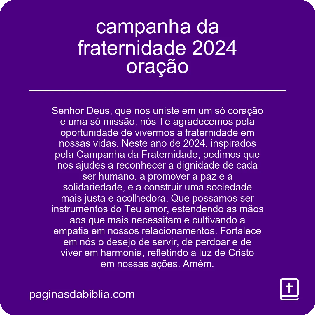 campanha da fraternidade 2024 oração