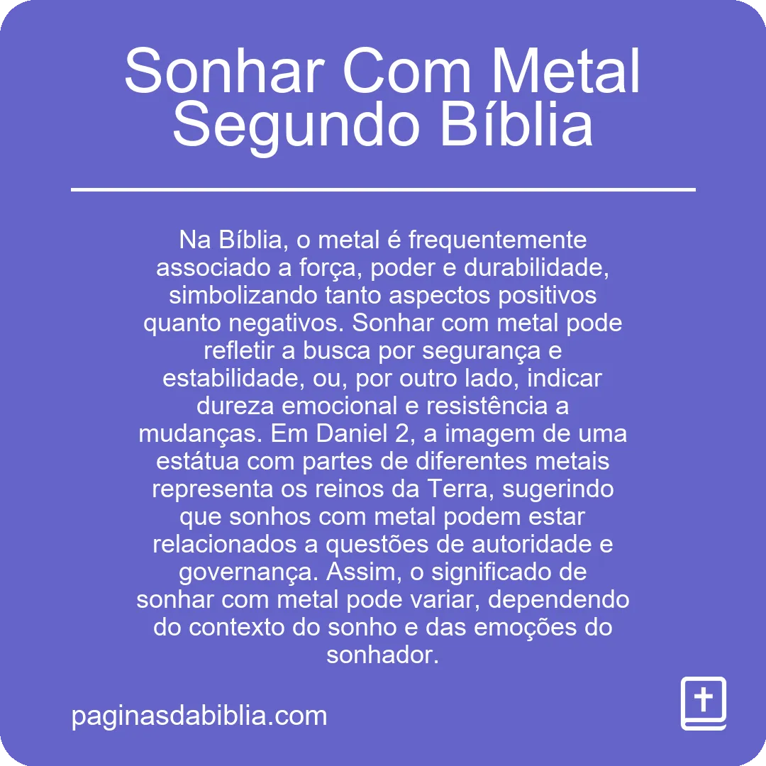 Sonhar Com Metal Segundo Bíblia