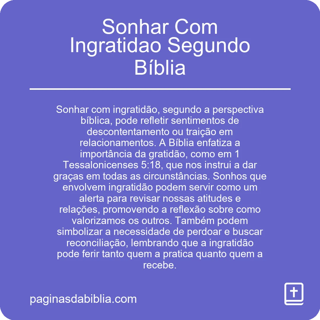 Sonhar Com Ingratidao Segundo Bíblia