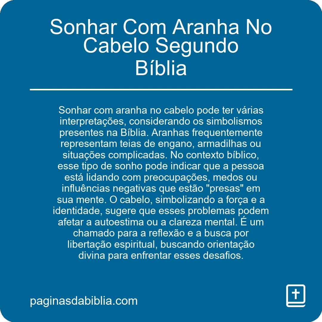 Sonhar Com Aranha No Cabelo Segundo Bíblia