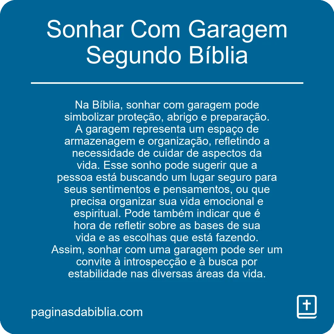 Sonhar Com Garagem Segundo Bíblia