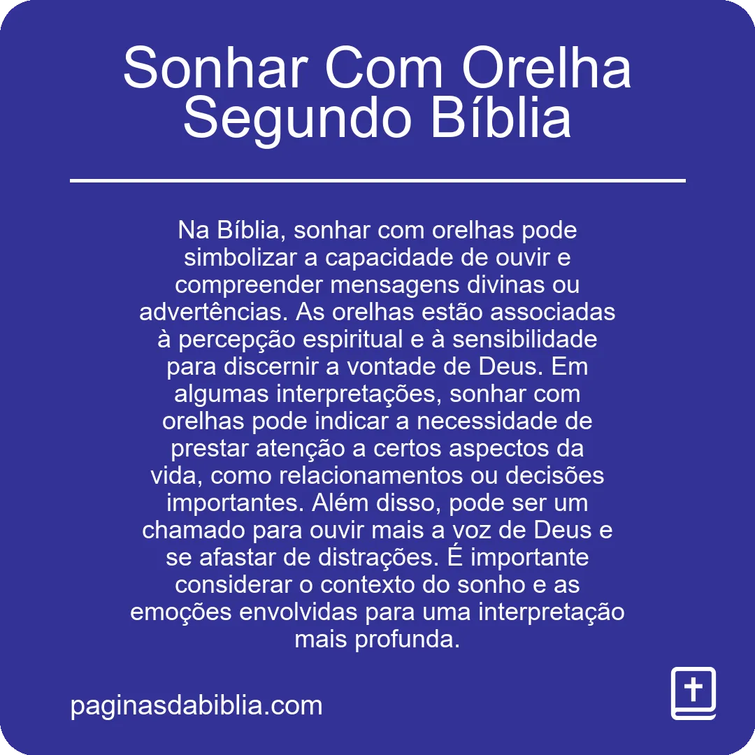 Sonhar Com Orelha Segundo Bíblia