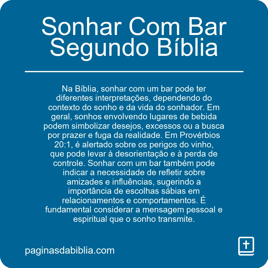 Sonhar Com Bar Segundo Bíblia