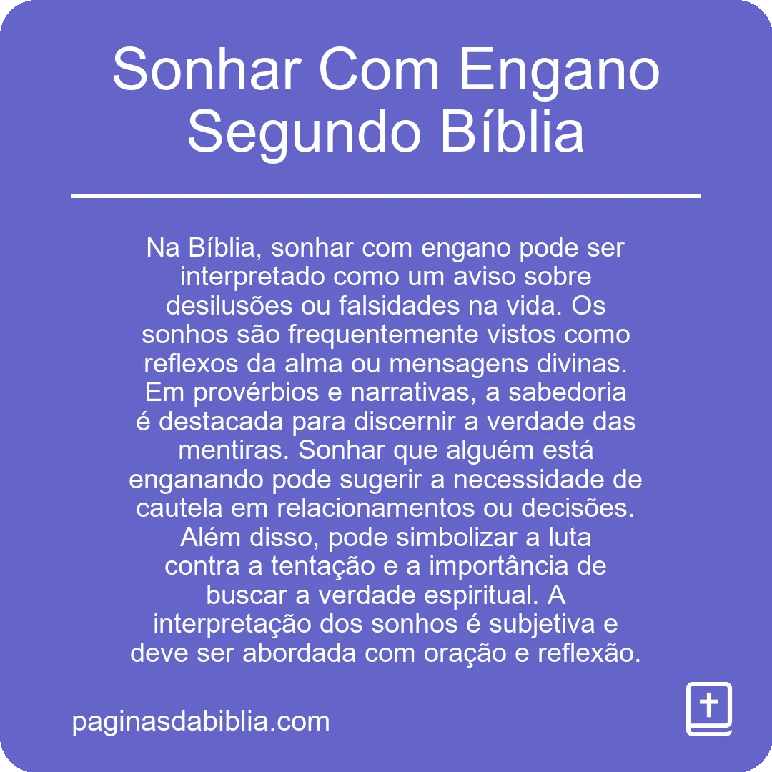 Sonhar Com Engano Segundo Bíblia