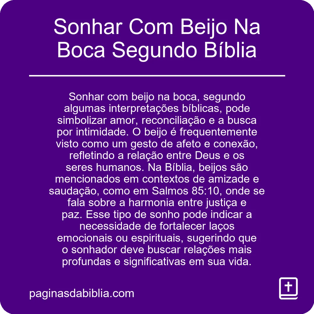 Sonhar Com Beijo Na Boca Segundo Bíblia