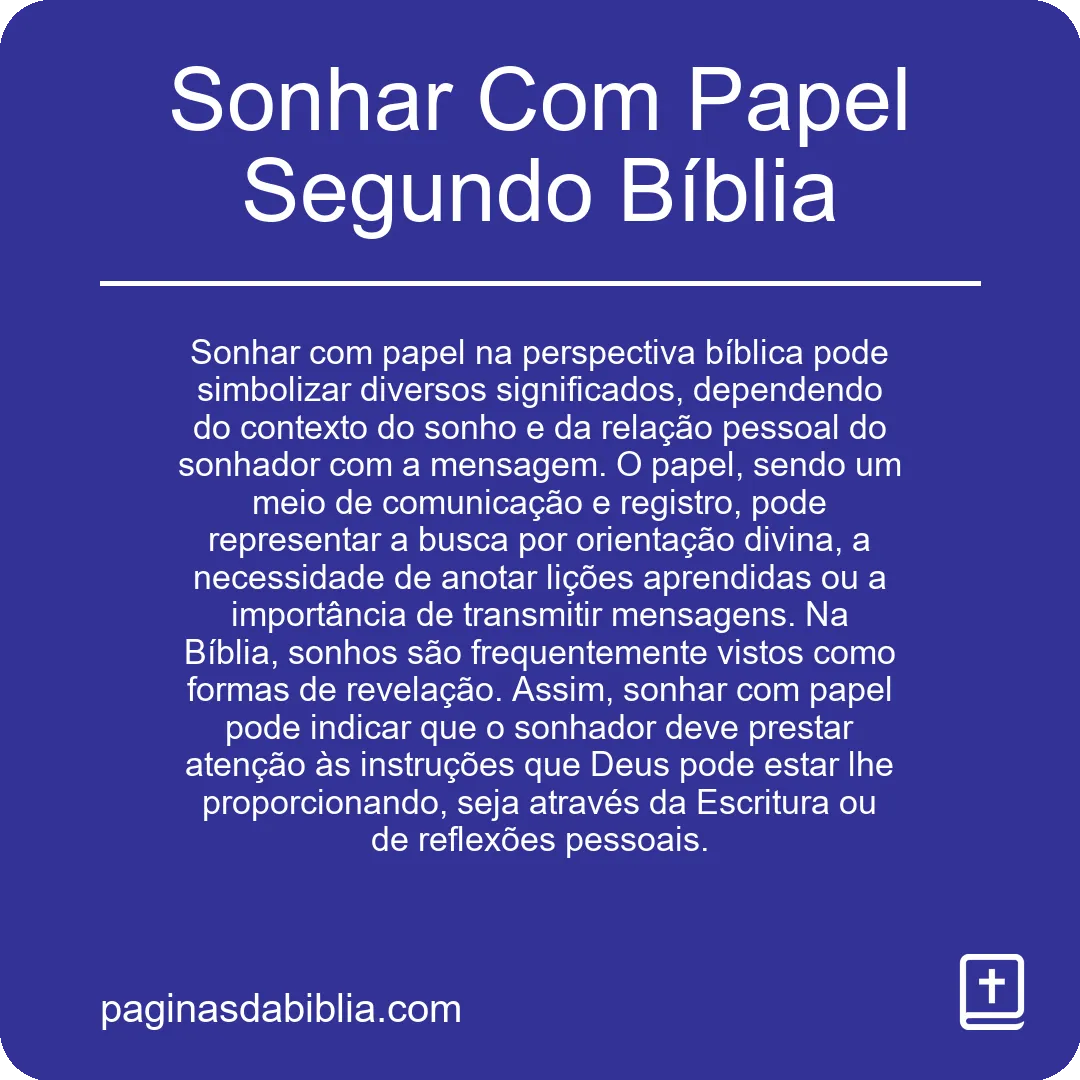 Sonhar Com Papel Segundo Bíblia