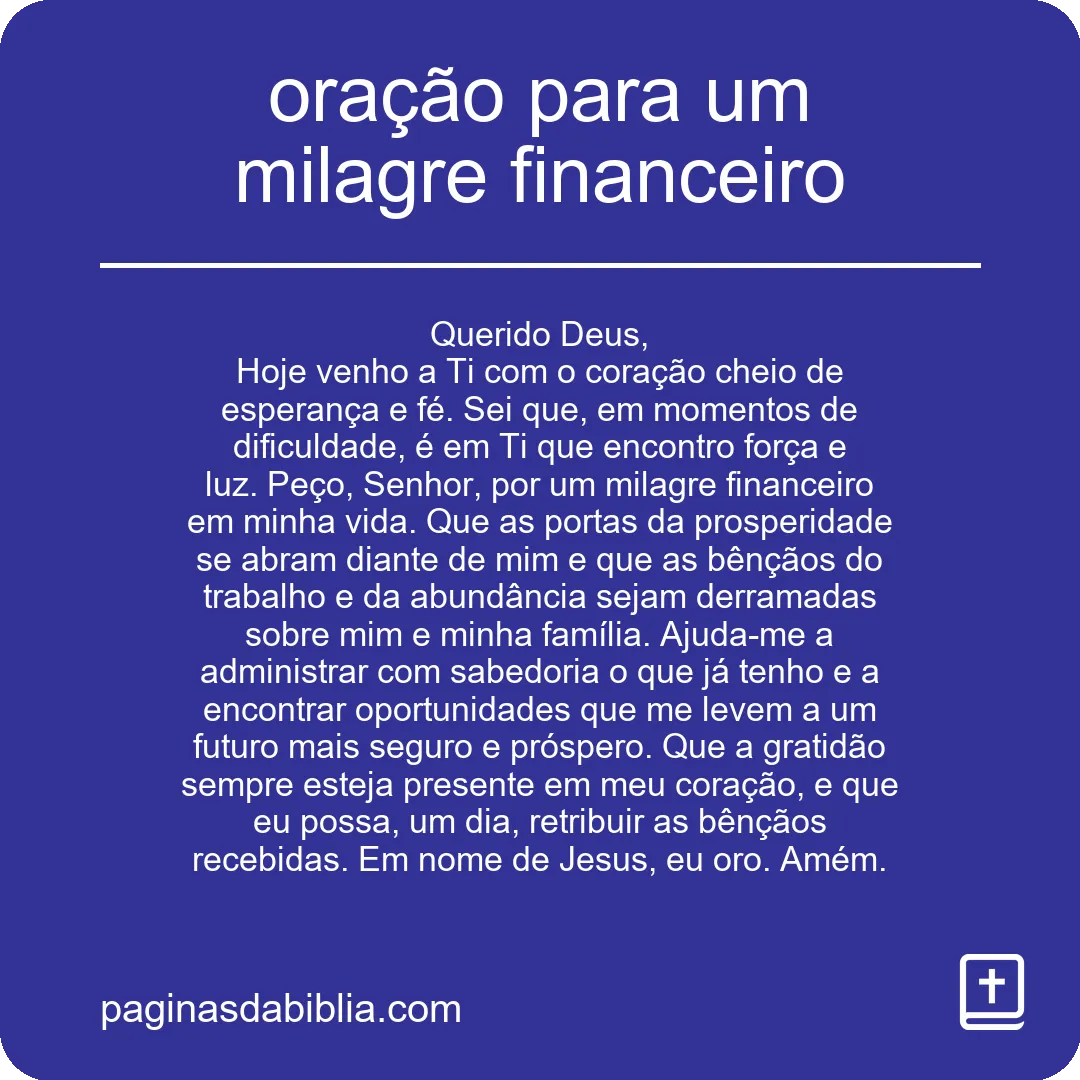 oração para um milagre financeiro