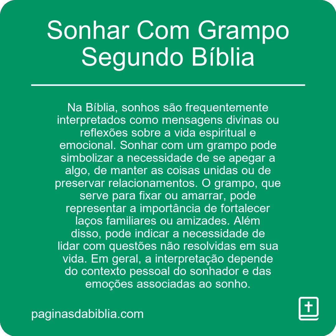 Sonhar Com Grampo Segundo Bíblia