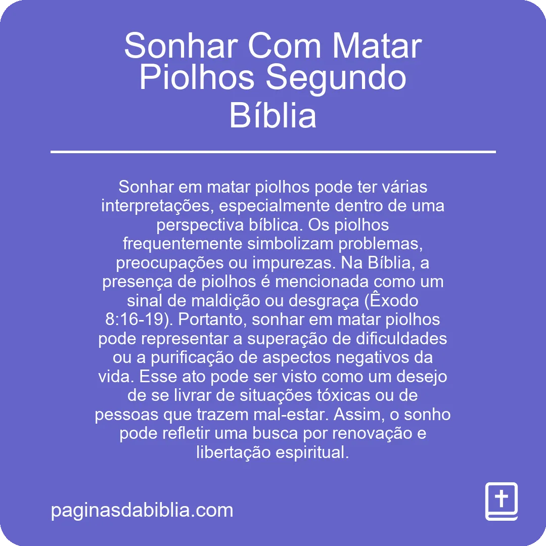 Sonhar Com Matar Piolhos Segundo Bíblia